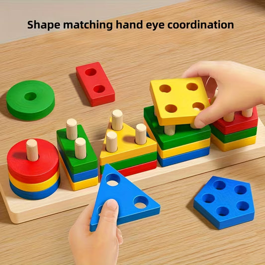 Wooden Shape Sorter Stacking Toy for Kids – Educational Color & Shape Matching Puzzle (2+ Years)