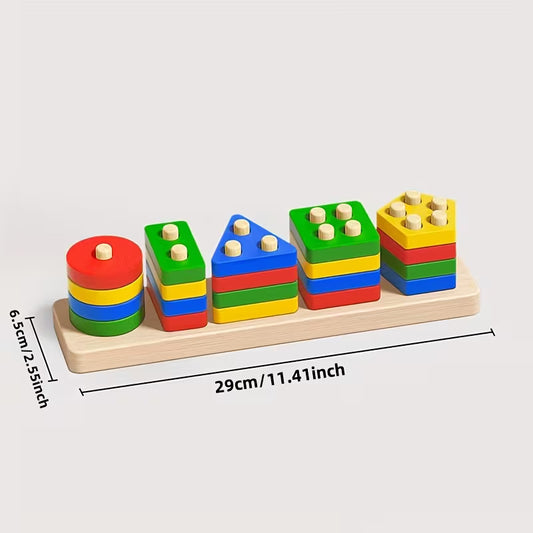 Wooden Shape Sorter Stacking Toy for Kids – Educational Color & Shape Matching Puzzle (2+ Years)