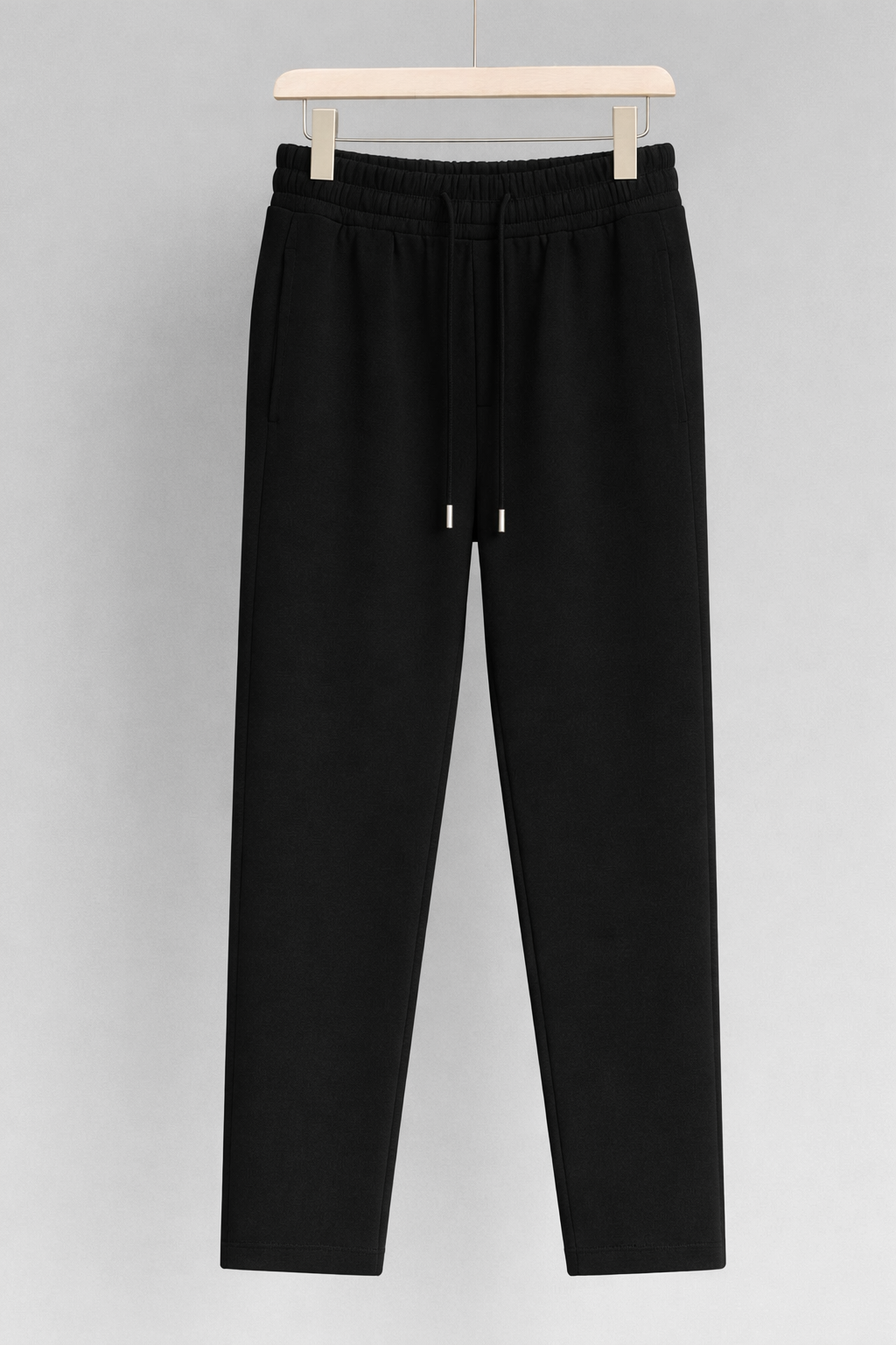 Premium Minimal Black Straight Fit Trouser – Elastic Waist Comfort Pant