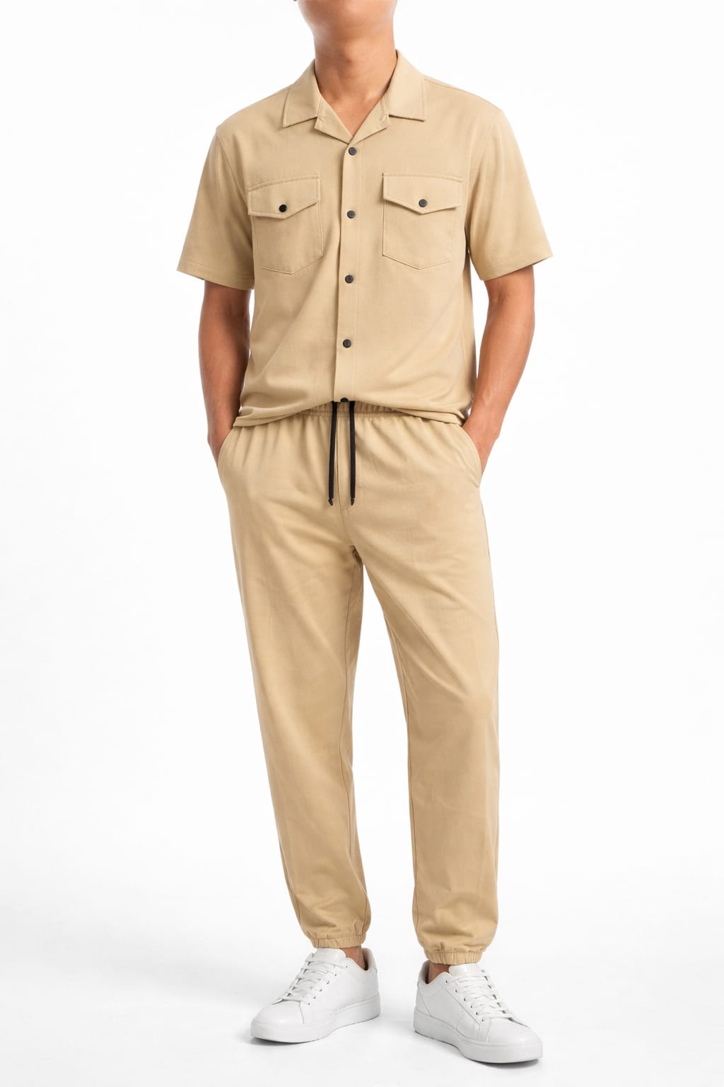 Men’s Beige Relaxed Fit Co-Ord Set Half Sleeve Shirt & Jogger Pants