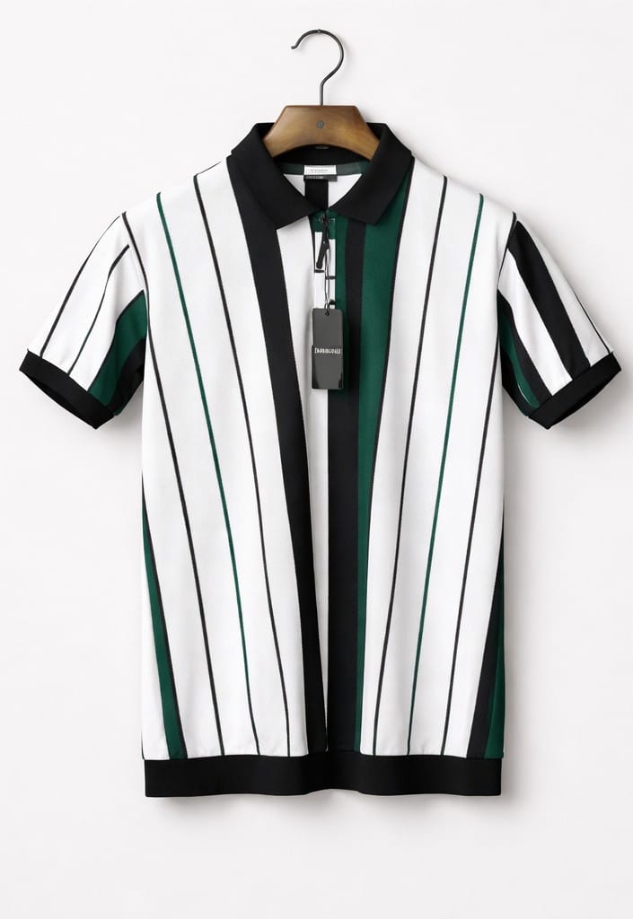 Men’s Premium Vertical Stripe Polo Shirt - Bottle Green
