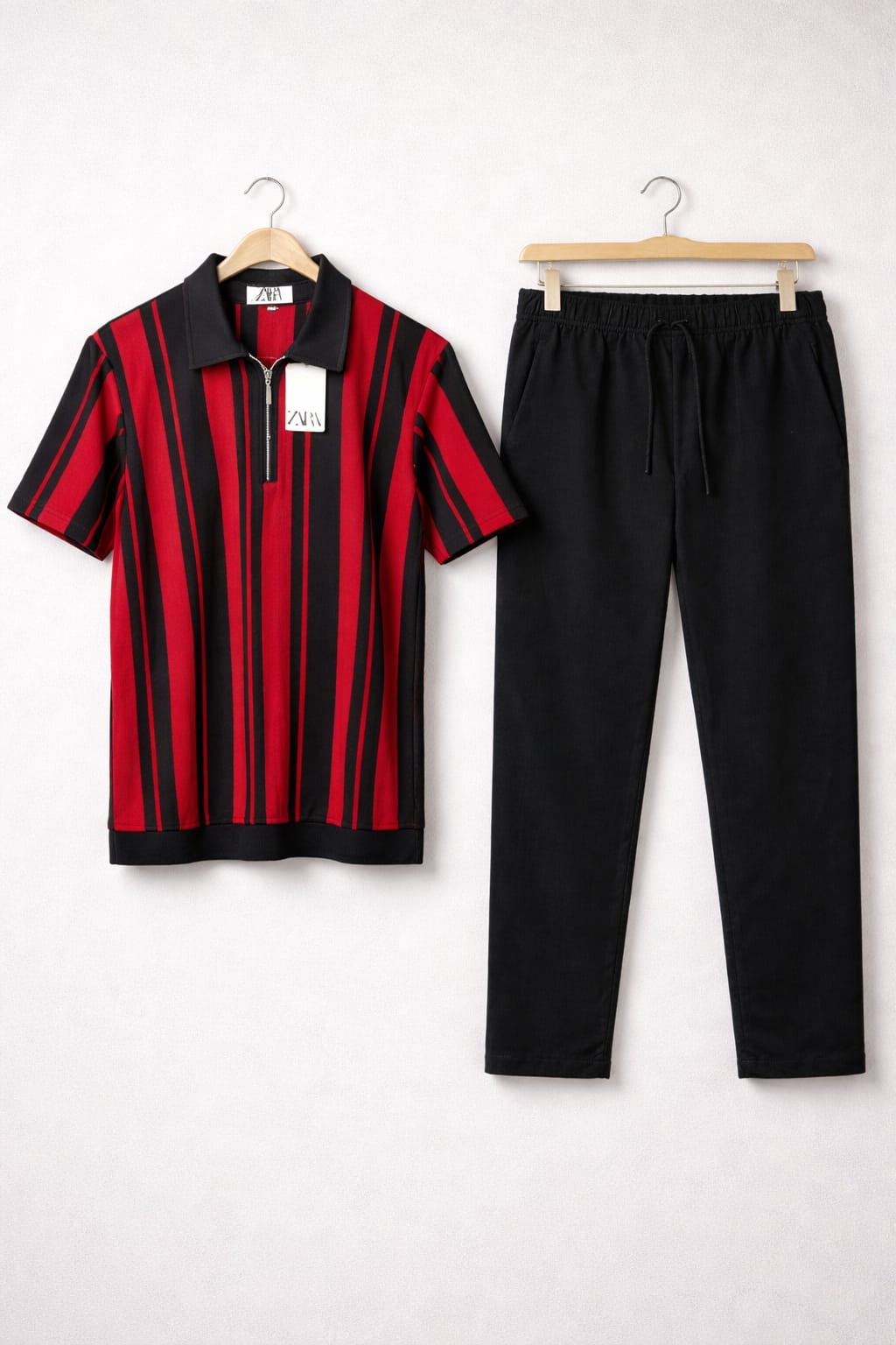 Red & Black Striped Polo T-Shirt with Black Trouser