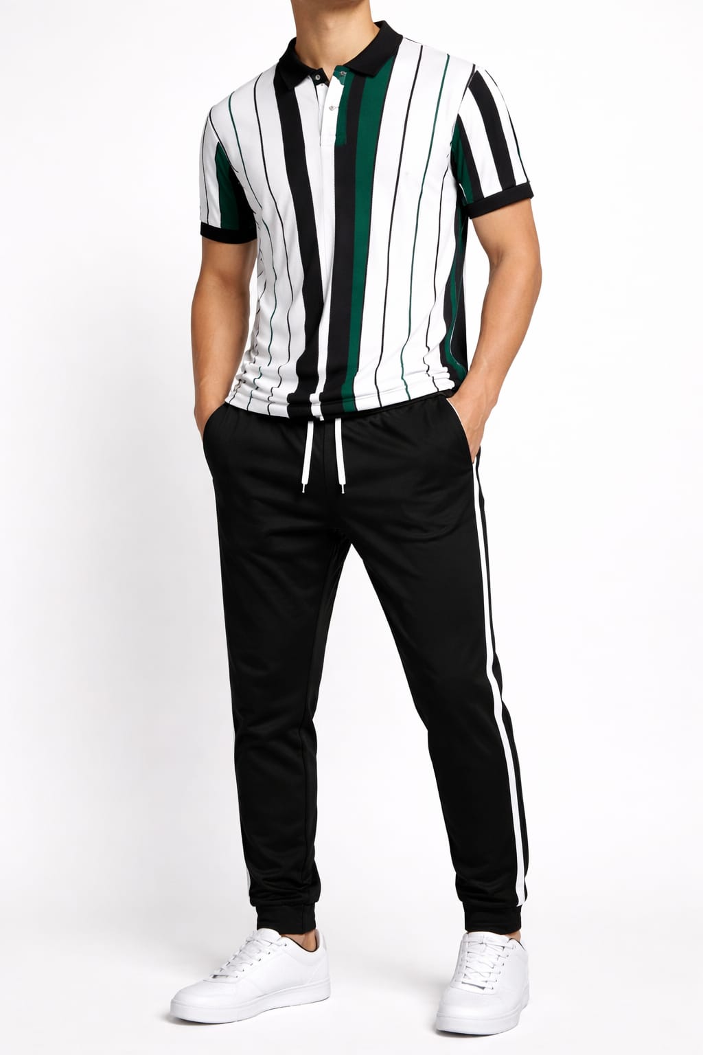 Men’s Premium Vertical Stripe Polo Shirt - Bottle Green