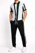 Men’s Premium Vertical Stripe Polo Shirt - Bottle Green