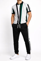 Men’s Premium Vertical Stripe Polo Shirt - Bottle Green