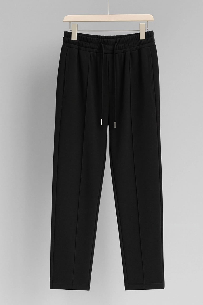Premium Minimal Black Straight Fit Trouser – Elastic Waist Comfort Pant